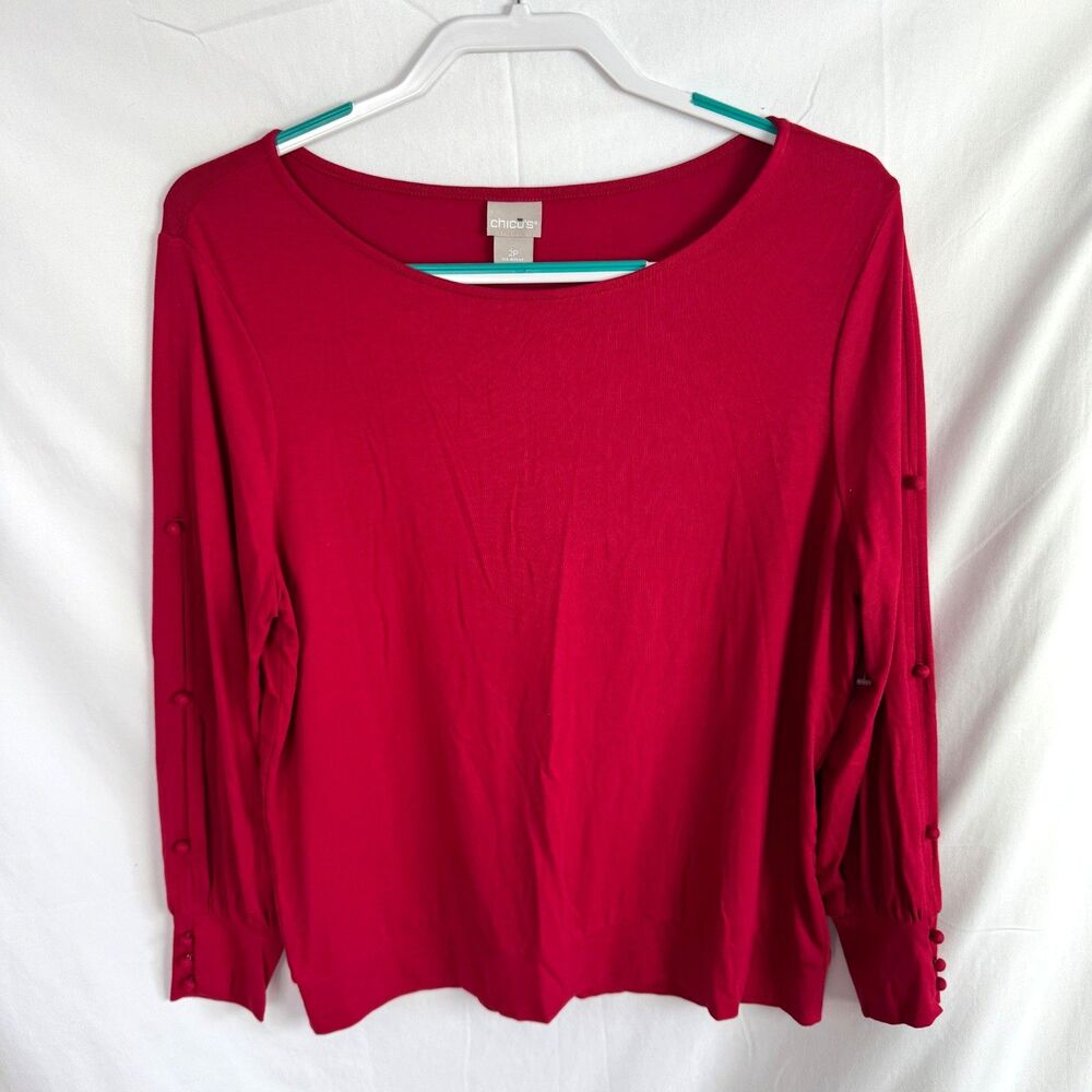 Chicos Women's Top Size 2P 2 Petite Large Red Split Sleeves